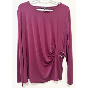 Adrianna Papell XL Berry Ruched Side Top Long Sleeve Buckle Detail Stretch